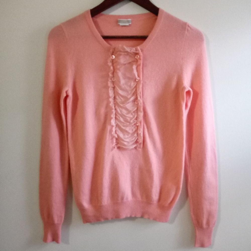 J. CREW 100% Cashmere With 100% Silk Trimmed Peach Pink Size S.